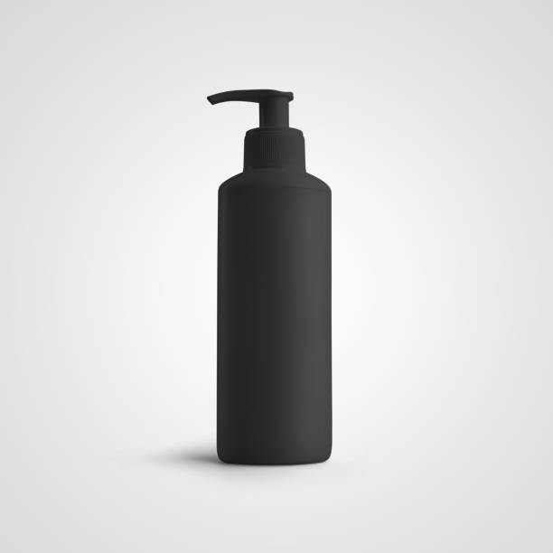 istock Black plastic jar mockup isolated on white background, matte bottle with trigger. 1294439558