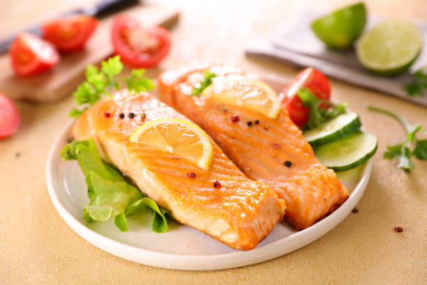 istock grilled salmon fillet with vegetable 1294439763