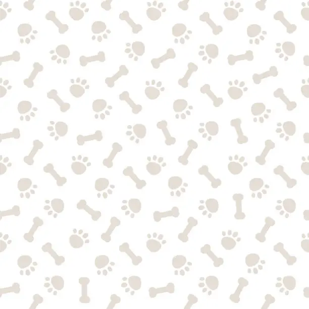 Vector illustration of Seamless gray pattern with dog paws and bones