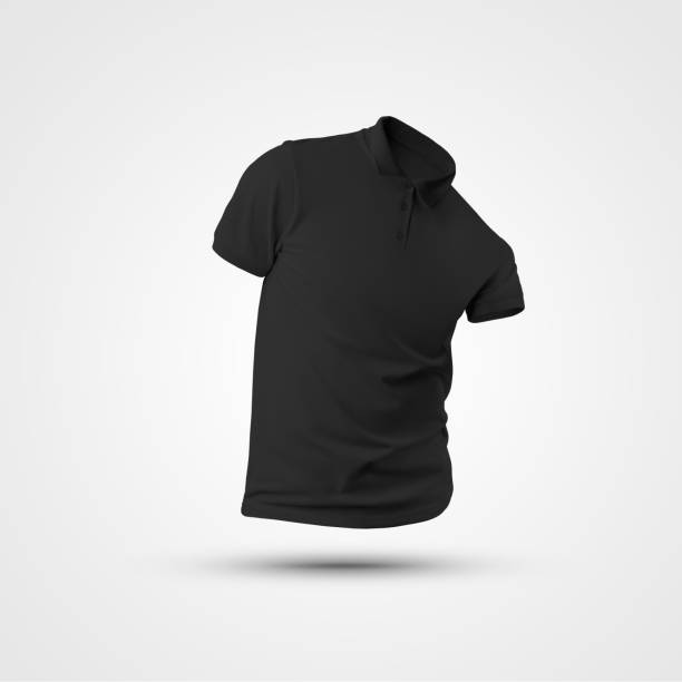 istock Black polo shirt template with collar, short sleeves, presentation of design, pattern. 1294441035