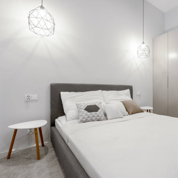 istock Simple bedroom with big bed 1294441770