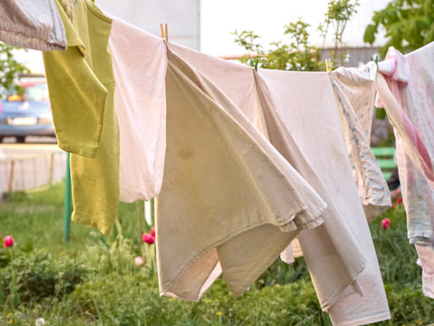 istock Washed clothes on the street. 1294443763