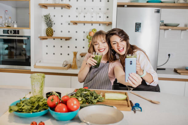 istock Two young female friend taking a selfie in the kitchen 1294443769