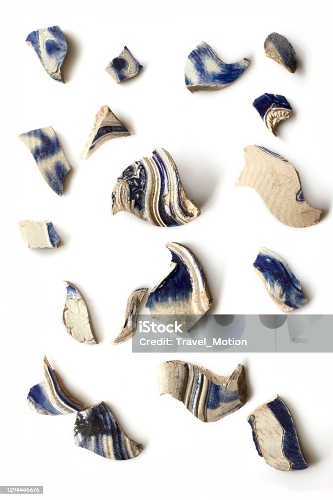 White and blue porcelain liquify background Broken Stock Photo