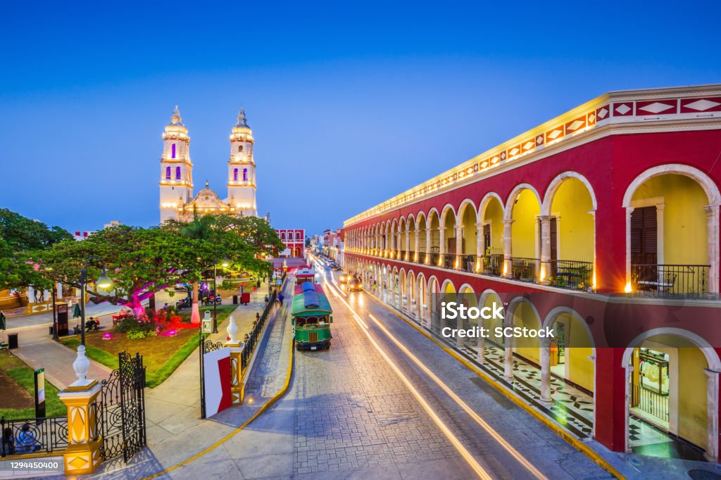 Campeche, Mexico. Campeche, Mexico. Independence Plaza in the Old Town of San Francisco de Campeche. Mexico Stock Photo