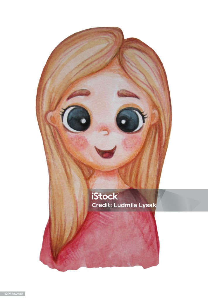 Portrait Of A Cute Little Blonde With Long Hair With A Smile And In Pink  Clothes On A White Background Watercolor Hand Drawing Stock Illustration -  Download Image Now - iStock