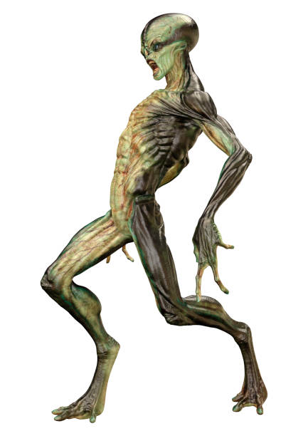 istock 3D illustration green alien on white 1294455318