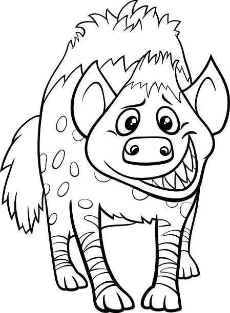 Vector illustration of cartoon hyena animal character coloring book page