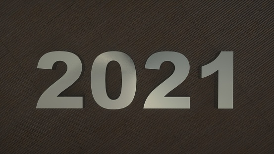 The year 2021 written on a wooden background. 3d illustration.