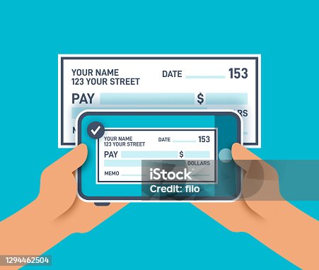 istock Cell Phone Taking a Photo of a Check for Mobile Deposit 1294462504
