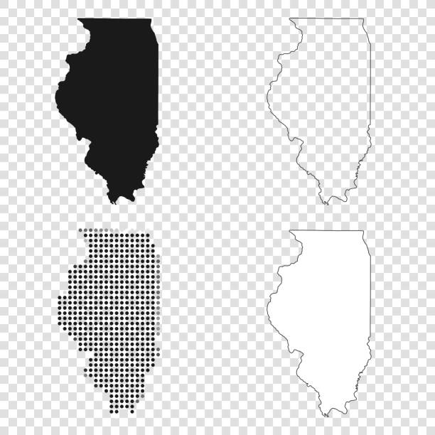Illinois maps for design - Black, outline, mosaic and white Map of Illinois for your own design. With space for your text and your background. Four maps included in the bundle: - One black map. - One blank map with only a thin black outline (in a line art style). - One mosaic map. - One white map with a thin black outline. The 4 maps are isolated on a blank background (for easy change background or texture).The layers are named to facilitate your customization. Vector Illustration (EPS10, well layered and grouped). Easy to edit, manipulate, resize or colorize. illinois stock illustrations