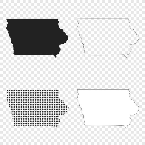 Iowa maps for design - Black, outline, mosaic and white Map of Iowa for your own design. With space for your text and your background. Four maps included in the bundle: - One black map. - One blank map with only a thin black outline (in a line art style). - One mosaic map. - One white map with a thin black outline. The 4 maps are isolated on a blank background (for easy change background or texture).The layers are named to facilitate your customization. Vector Illustration (EPS10, well layered and grouped). Easy to edit, manipulate, resize or colorize. iowa stock illustrations