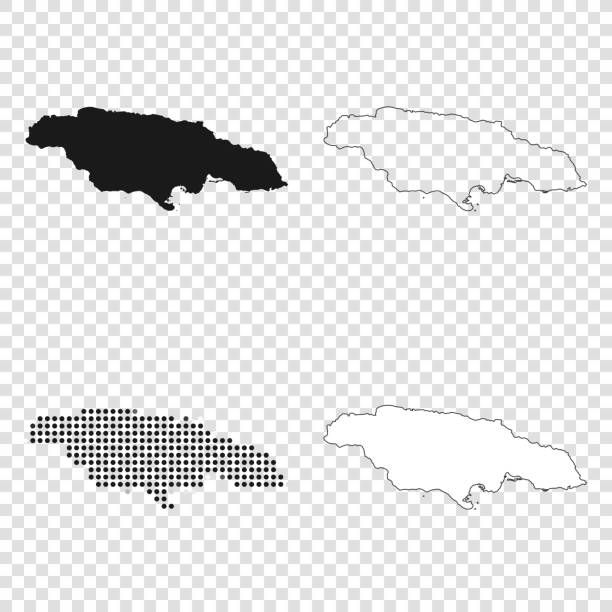 Jamaica maps for design - Black, outline, mosaic and white Map of Jamaica for your own design. With space for your text and your background. Four maps included in the bundle: - One black map. - One blank map with only a thin black outline (in a line art style). - One mosaic map. - One white map with a thin black outline. The 4 maps are isolated on a blank background (for easy change background or texture).The layers are named to facilitate your customization. Vector Illustration (EPS10, well layered and grouped). Easy to edit, manipulate, resize or colorize. jamaica map island illustration and painting stock illustrations