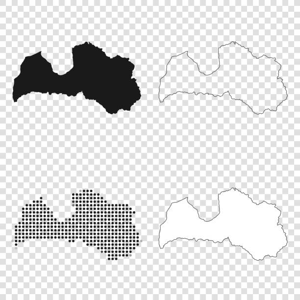 Latvia maps for design - Black, outline, mosaic and white Map of Latvia for your own design. With space for your text and your background. Four maps included in the bundle: - One black map. - One blank map with only a thin black outline (in a line art style). - One mosaic map. - One white map with a thin black outline. The 4 maps are isolated on a blank background (for easy change background or texture).The layers are named to facilitate your customization. Vector Illustration (EPS10, well layered and grouped). Easy to edit, manipulate, resize or colorize. latvia stock illustrations