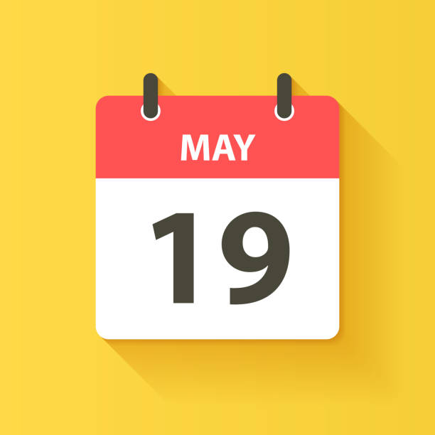 19 мая - ежедневная значок календаря в стиле плоского дизайна - isolated isolated on yellow yellow background single object stock illustrations