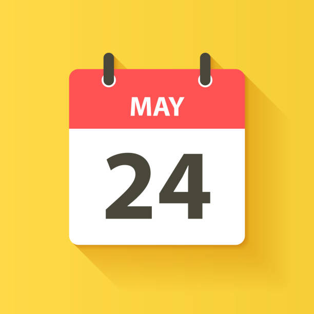 May 24 - Daily Calendar Icon in flat design style May 24. Calendar Icon with long shadow in a Flat Design style. Daily calendar isolated on yellow background. Vector Illustration (EPS10, well layered and grouped). Easy to edit, manipulate, resize or colorize. may 24 calendar stock illustrations