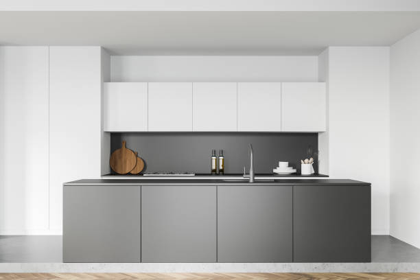 istock White and green kitchen interior with island 1294466718