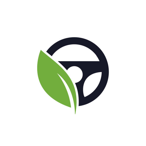 ilustraciones, imágenes clip art, dibujos animados e iconos de stock de diseño del logotipo vectorial del volante ecológico. - green car