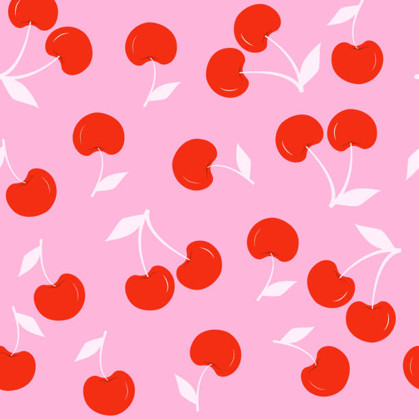 ilustrações de stock, clip art, desenhos animados e ícones de seamless cherry vector pattern on pink background. romantic pattern for textile, wrapping, packaging, print. illustration. - multi colored heart shape backgrounds repetition