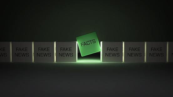 3 render image of fake new and facts. Social issues / fake news concept.