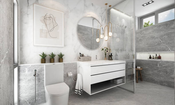 istock The luxury bathroom interiors design idea concept and marble texture wall 1294469210