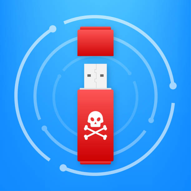 illustrations, cliparts, dessins animés et icônes de virus informatique sur la carte usb flash. protection contre les virus. illustration vectorielle de stock. - usb flash drive data symbol computer icon