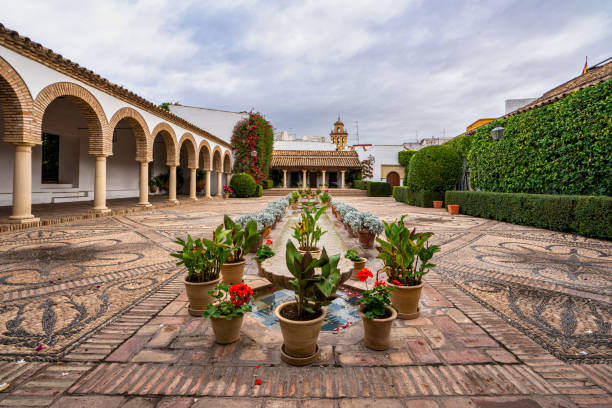 patio jardín del palacio viana en córdoba, españa - palacio espanol fotografías e imágenes de stock