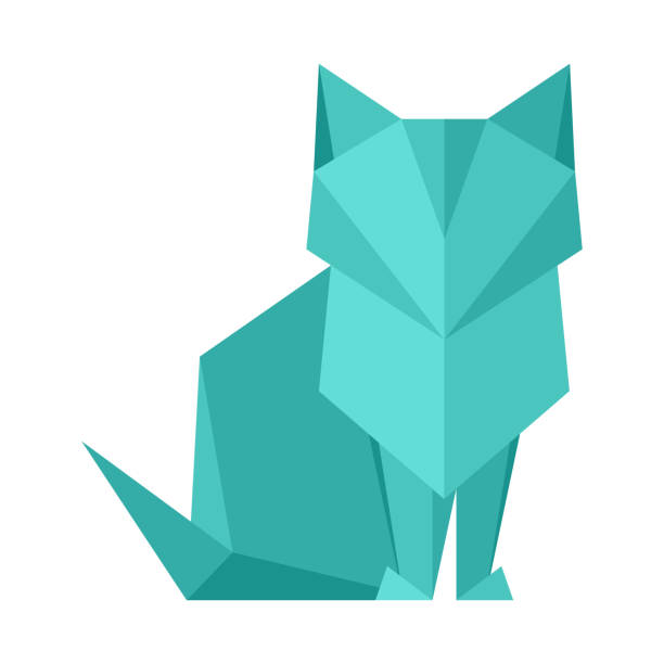 ilustrações de stock, clip art, desenhos animados e ícones de illustration of origami cat. - feline toy curve isolated