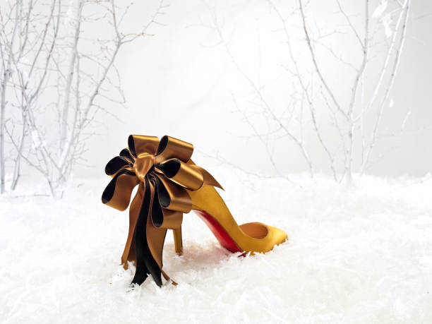 High heeled dress shoes on snow studio set up