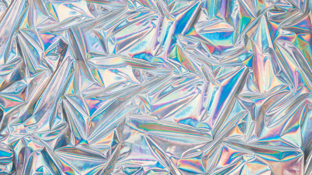 홀로그램 무지개 빛깔의 표면 주름 증기파 물결 모양추상 배경. 트렌디한 디자인 감촉 - hologram 뉴스 사진 이미지