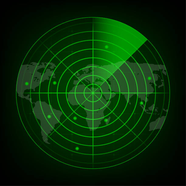 istock Realistic radar in searching. Radar screen with the aims. Vector stock illustration. 1294489699