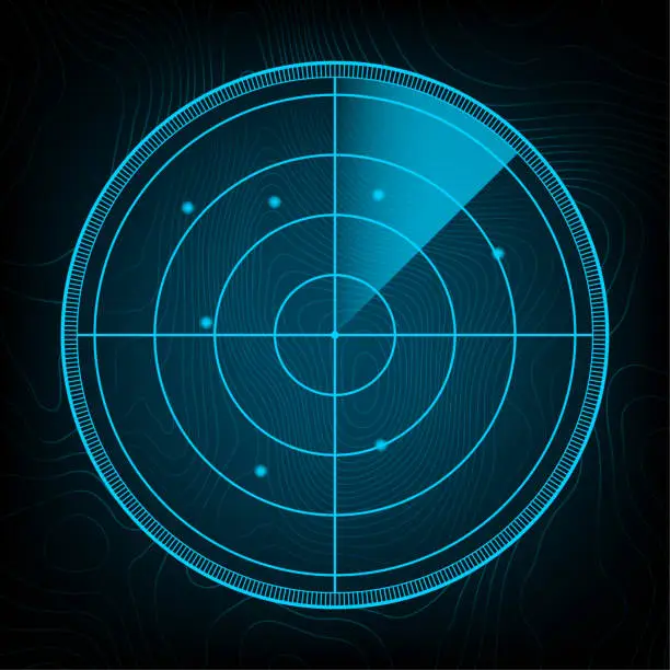 Vector illustration of Realistic radar in searching. Radar screen with the aims. Vector stock illustration.