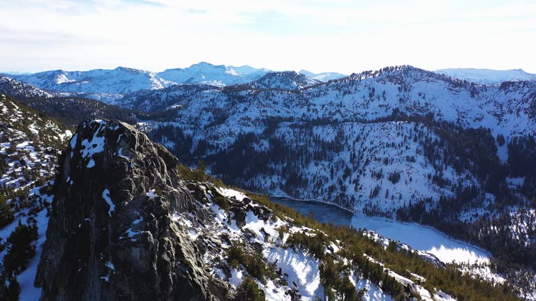 Snow Covered Mountain Top W/ Lake (flyover)