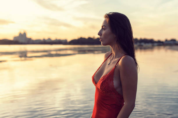 istock Evening photo shoot on the beach by the river 1294496766