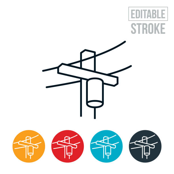 bildbanksillustrationer, clip art samt tecknat material och ikoner med ikon för powerline tunn linje - redigerbart slag - elsladd
