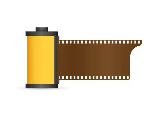 Vector illustration of Set of camera film roll isolated on white background. Vector stock illustration.