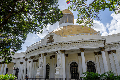 Caracas, Venezuela- December, 06, 2020:The Palacio Federal Legislativo or also called Capitolio Federal, is the headquarters and main building of the national assembly, is located in the city of Caracas, Venezuela