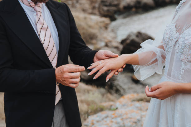 istock A man puts a ring on a woman's finger 1294500067