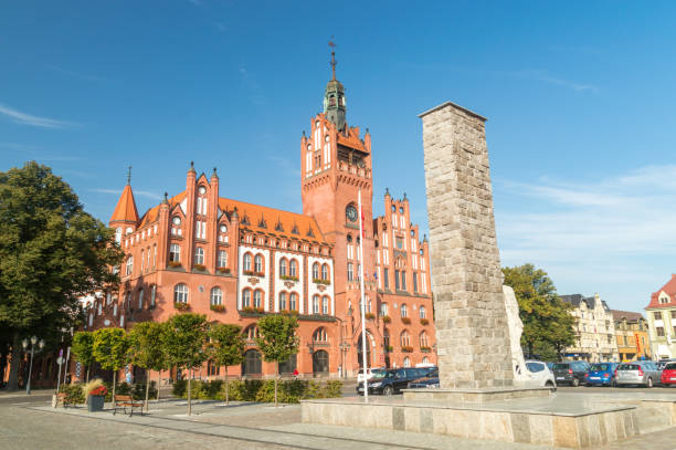 Slupsk, Poland - September 22, 2020: Victory Square with the Town Hall in Slupsk.