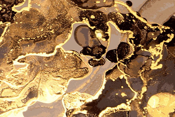 istock Luxury black, honey, and gold stone marble texture. Alcohol ink technique 1294510940