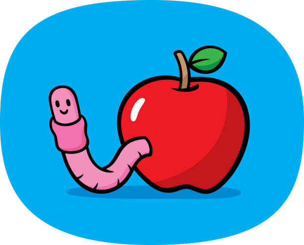 wurm in apple doodle - red delicious apple illustrations stock-grafiken, -clipart, -cartoons und -symbole