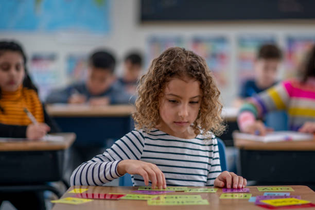 istock Elementary school girl focused and thinking 1294511136