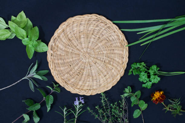 istock Border of Herbs with Straw Mat 1294515638