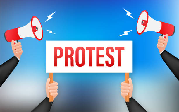 ilustrações de stock, clip art, desenhos animados e ícones de protesters hands holding protest signs. vector stock illustration. - protestor protest sign strike