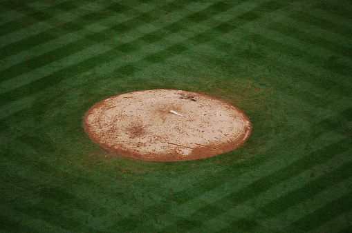 A baseball diamond getting ready for a game