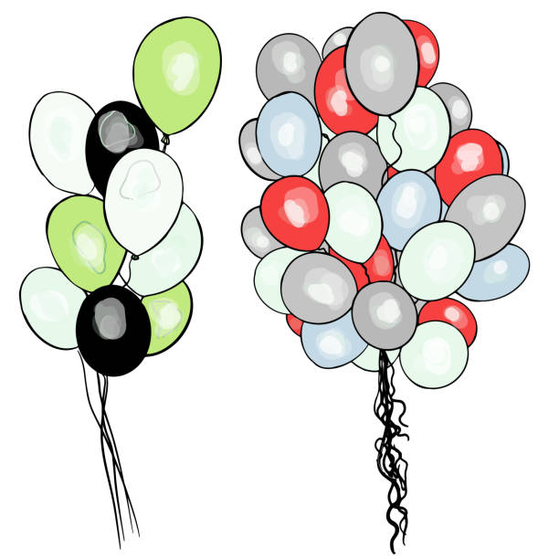 wektor zestaw czerwonych, zielonych, czarnych, szarych, srebrnych i jasnoniebieskich balonów na białym tle - ribbon powder blue isolated on white isolated stock illustrations