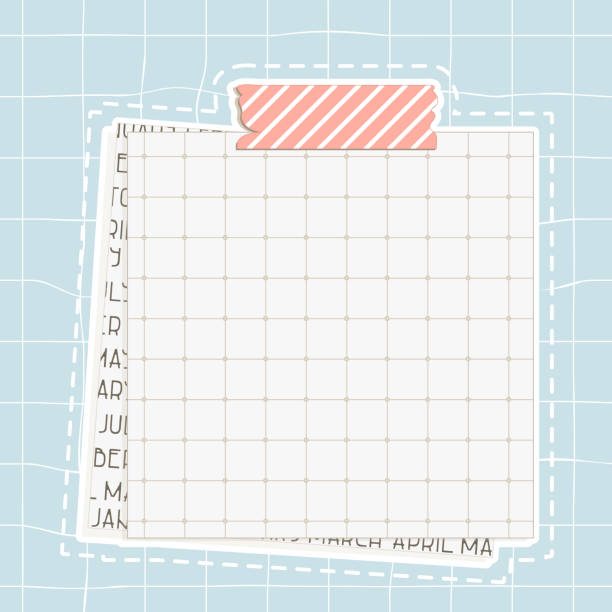 graph quadratische mockup-papier mit punkten, stück zeitung ist auf der unterseite, rosa washi-band mit linien ist auf der oberseite - fotoalbum grafiken stock-grafiken, -clipart, -cartoons und -symbole