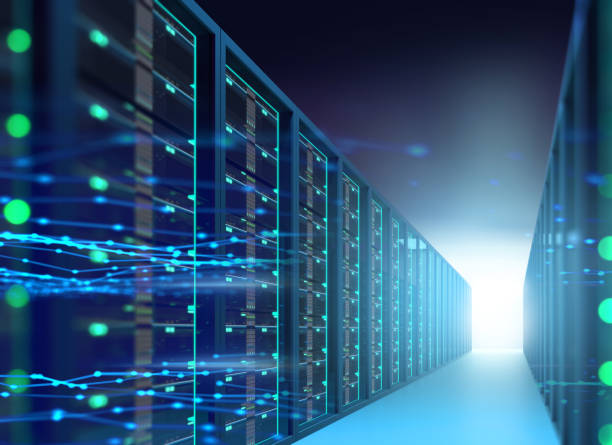 istock Corridor of  server room with server racks in datacenter. 3d illustration 1294521617