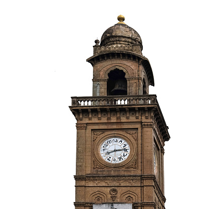 Silver Jubilee clock tower, Mysore, isolated on white.