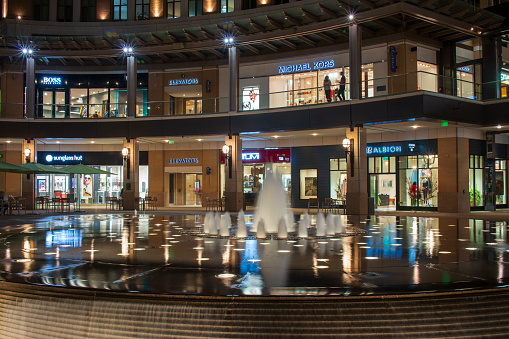 Salt Lake City, USA - September 23, 2019. Fountains at City Creek Center shopping mall in downtown Salt Lake City, Utah, USA